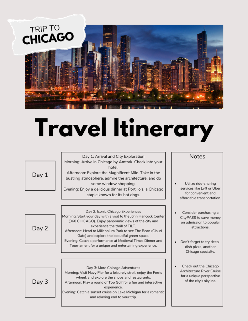 Chicago Sightseeing, Chicago Travel Tips, Chicago Vacation Planning, Chicago Itinerary PDF